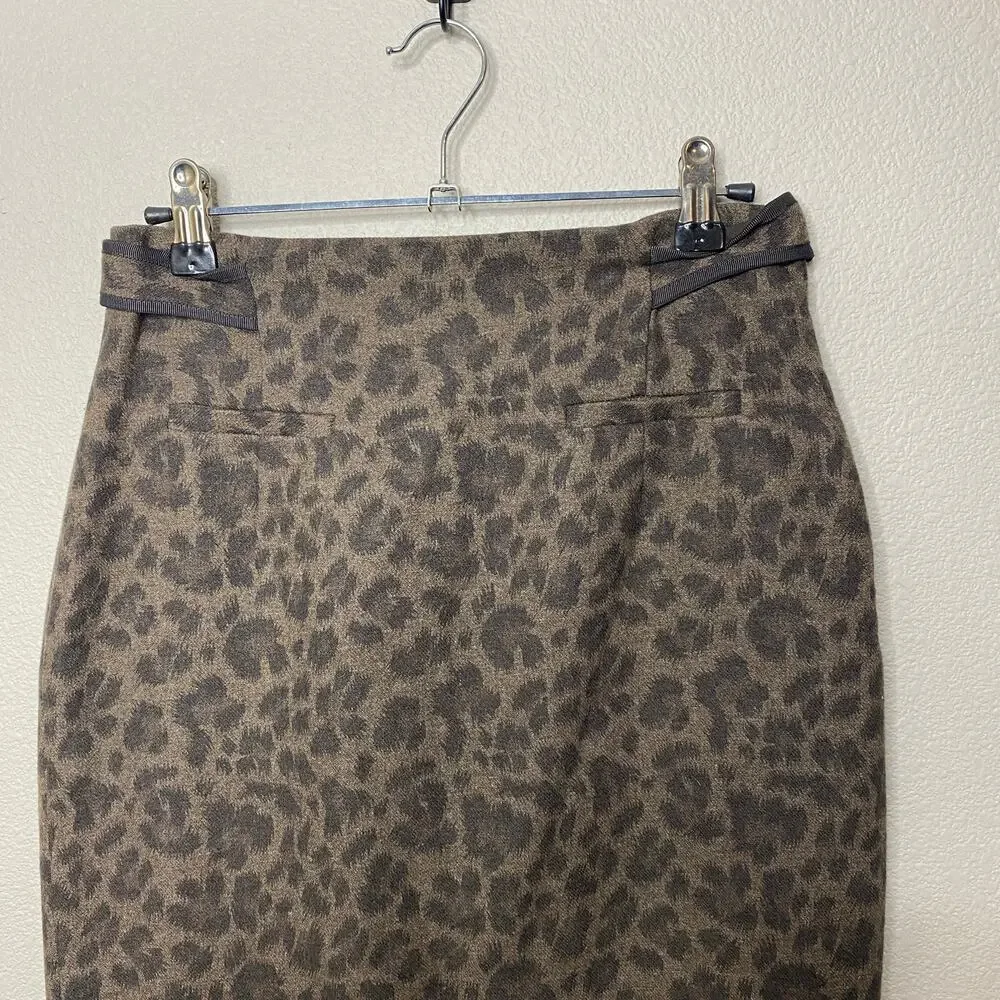 Rebecca Taylor Skirt Women's Size‎ 4 Leopard Print Back Slit Pencil Skirt